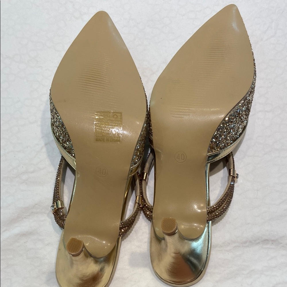 Gold Glitter Heels with Metallic Strap - Picture 5 of 6
